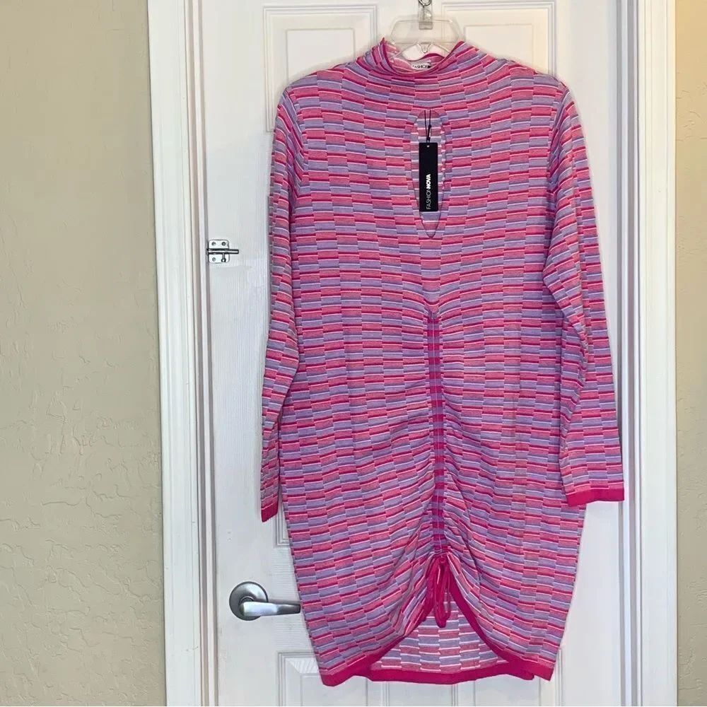 Fashion Nova Atiana Sweater Mini Dress Pink Combo Size 3X